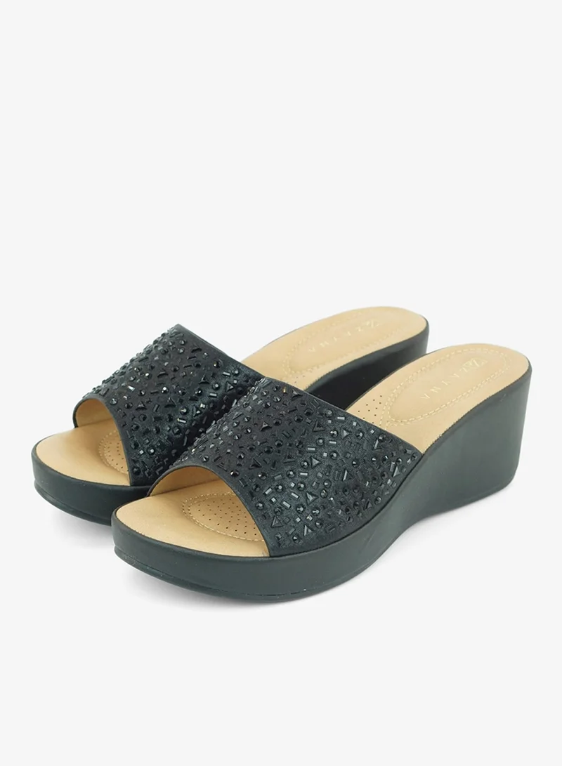 زينة 221-321 Zayna Ladies Classic Wedge Slides 3F8730-315 Black