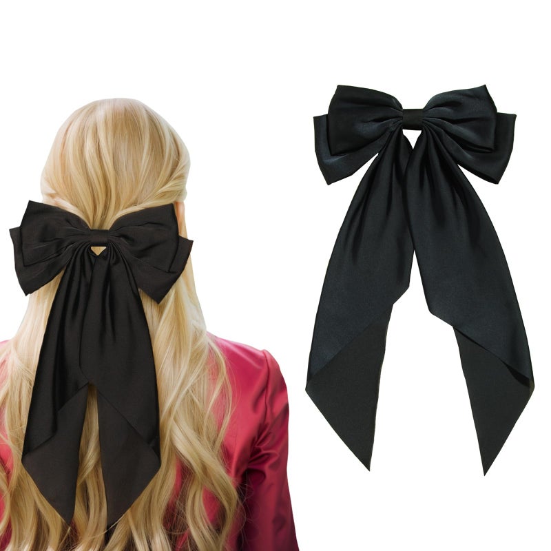 Womens Satin Hair Accessories Long Ribbon Hair Pins with Big Bows for Party and Daily Wear
