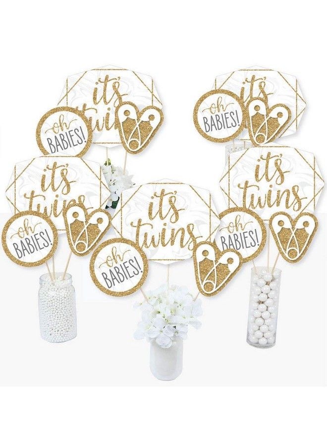 Big Dot of Happiness It Twins Gold Twins Baby Shower Centerpiece Sticks Table Toppers Set Of 15  - Image 1