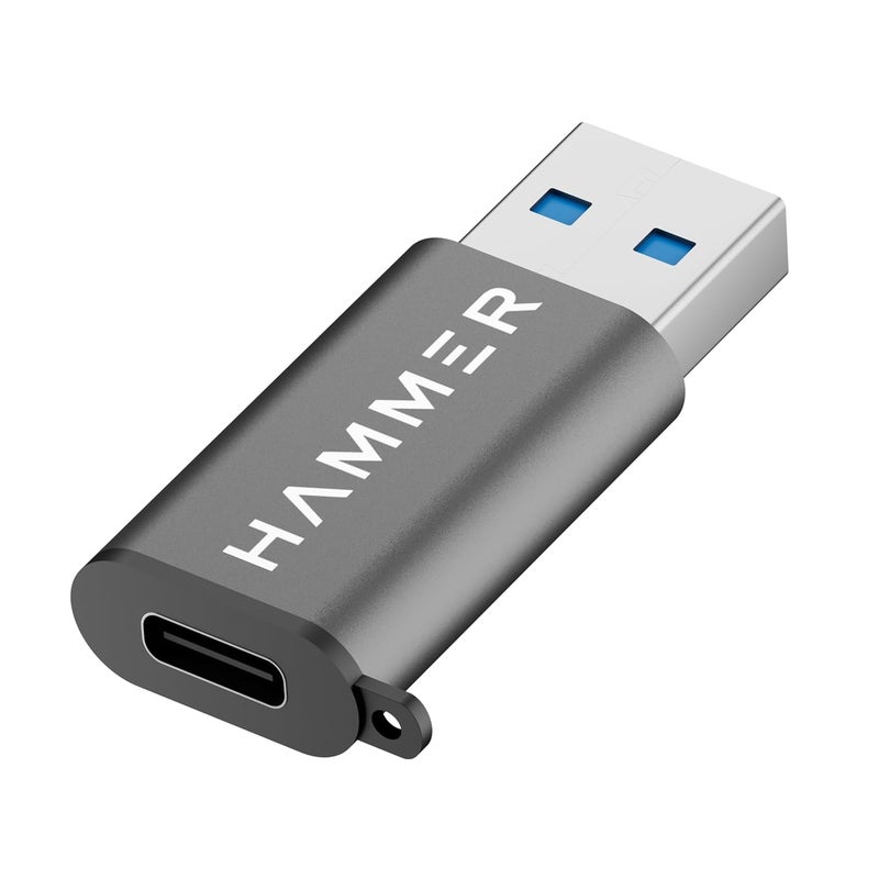HAMMER USB Type C Female to USB Male OTG Adapter with 5 Gbps High-Speed Data Transfer, Compatible with Laptops, Tablets, Smartphones, Chargers and All USB A Devices (Grey) - Image 1