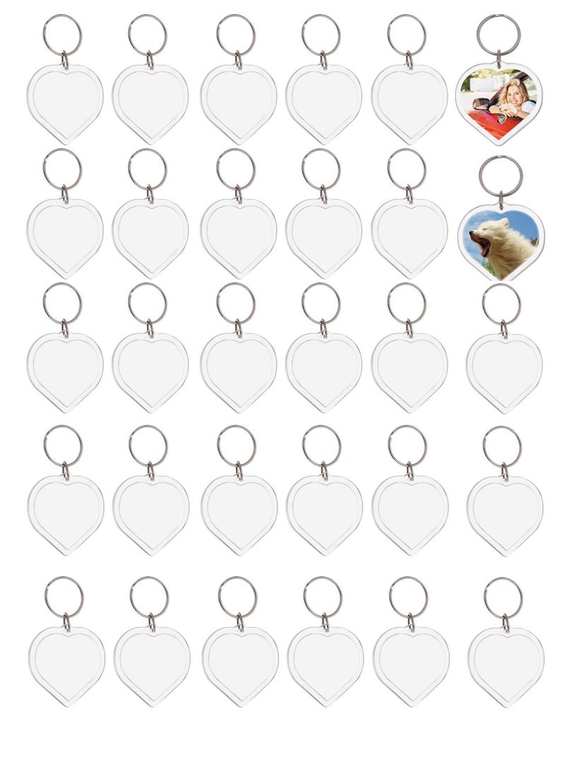 SYOSI Acrylic Photo Frame Keychain Holder 30 Pieces Heart Blank Photo Insert Keychain DIY Clear Acrylic Picture Keychains Picture Frame Key Chain Snap-In Custom Insert Photo Keyring for Lovers Family - Image 1