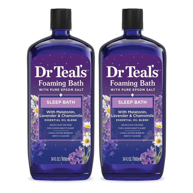 Dr Teal's Dr Teals Foaming Bath with Pure Epsom Salt Sleep Blend with Melatonin Lavender  Chamomile Essential Oils 34 fl oz Pack of 2 Packaging May Vary 