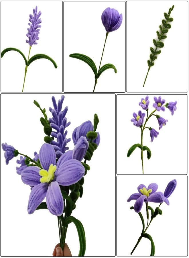 Swpohrat 210 Pieces Craft Pipe Cleaners Flower Set,Chenille Stem Pipecleaner Kit for Craft Tulip Lily Bouquet Making,DIY Craft Projects and Holiday Decorations (Purple + Green) - Image 5