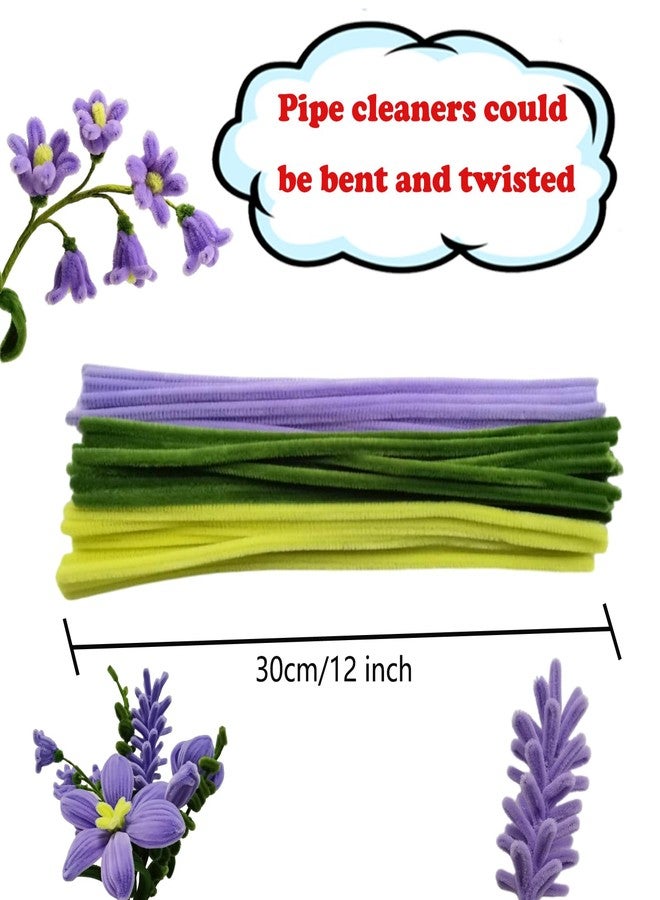 Swpohrat 210 Pieces Craft Pipe Cleaners Flower Set,Chenille Stem Pipecleaner Kit for Craft Tulip Lily Bouquet Making,DIY Craft Projects and Holiday Decorations (Purple + Green) - Image 3