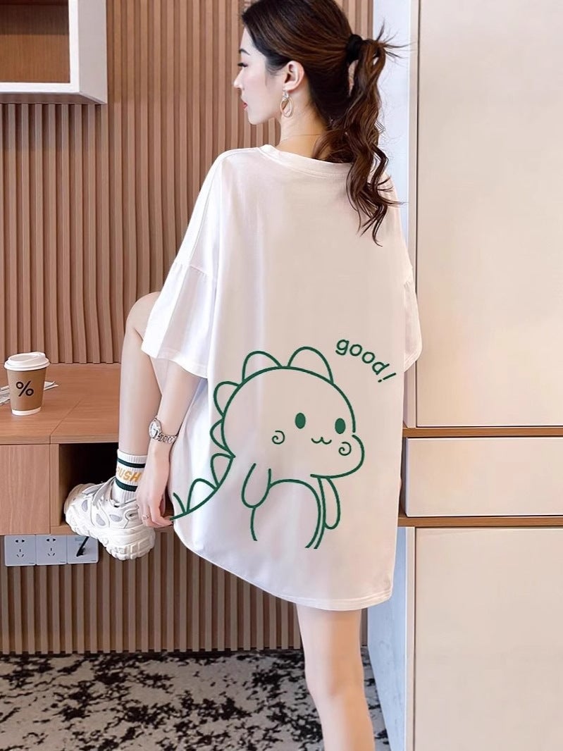 Plus Size Women'S Fashion Versatile White Short-Sleeved T-Shirt Women'S 2025 Loose Slimming Look Pure Cotton Tops - Image 2