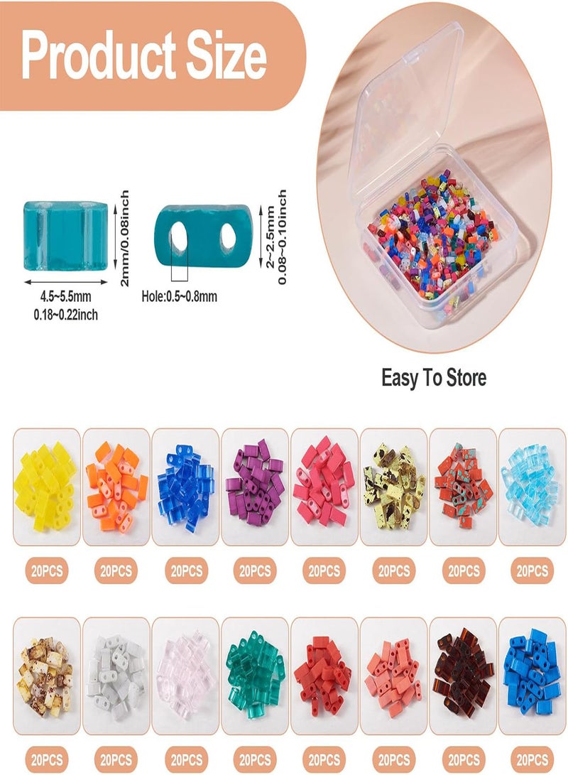 GGOOT Pandahall 320Pcs Glass Tila Beads 2-Hole Seed Beads Half Tile Beads 16 Colors Rectangle Tila Connector Beads Two Hole Spacer Beads for Bracelet Necklace Earring Jewelry Making  - Image 5