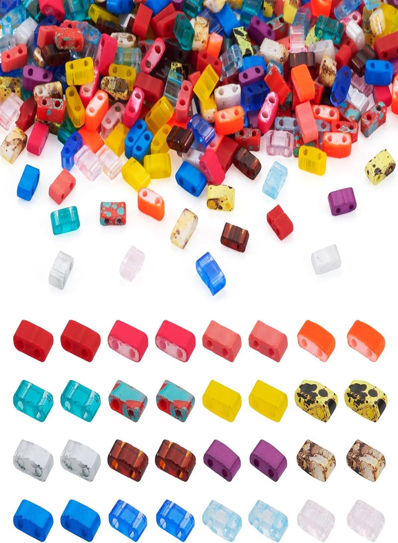 GGOOT Pandahall 320Pcs Glass Tila Beads 2-Hole Seed Beads Half Tile Beads 16 Colors Rectangle Tila Connector Beads Two Hole Spacer Beads for Bracelet Necklace Earring Jewelry Making  - Image 1
