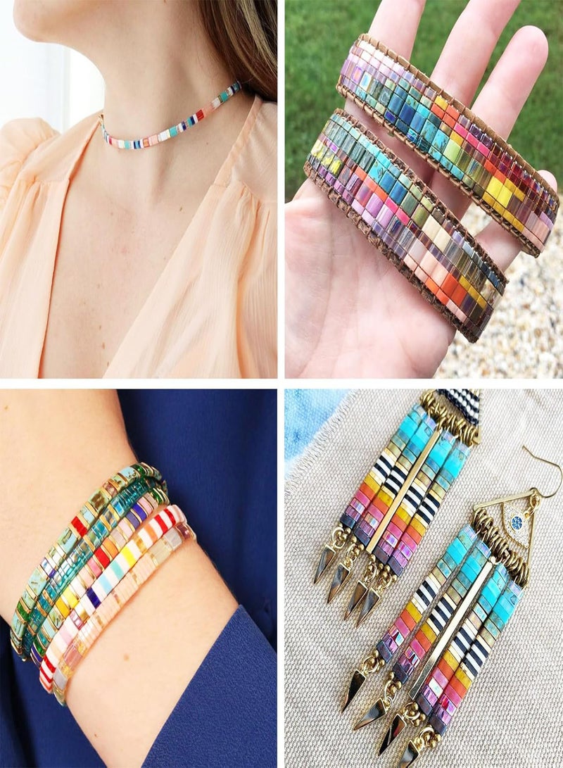 GGOOT Pandahall 320Pcs Glass Tila Beads 2-Hole Seed Beads Half Tile Beads 16 Colors Rectangle Tila Connector Beads Two Hole Spacer Beads for Bracelet Necklace Earring Jewelry Making  - Image 4