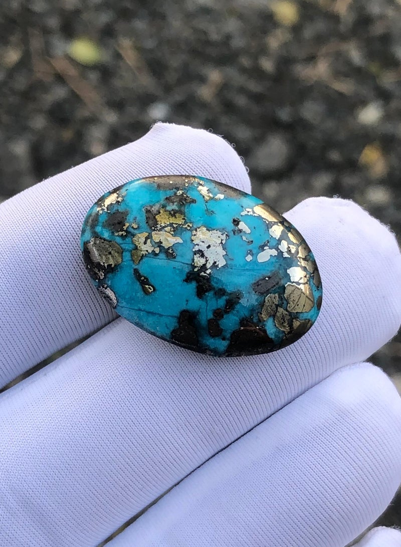 هادي حجر بخت شهر ديسمبر - فيروز طبيعي مع البيريت - 31 قيراط - 26x19 ملم - Image 3