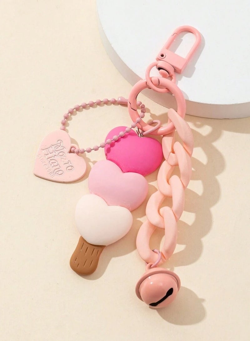 سلسلة مفاتيح بتصميم آيس كريم على شكل قلوب وجرس - Image 2