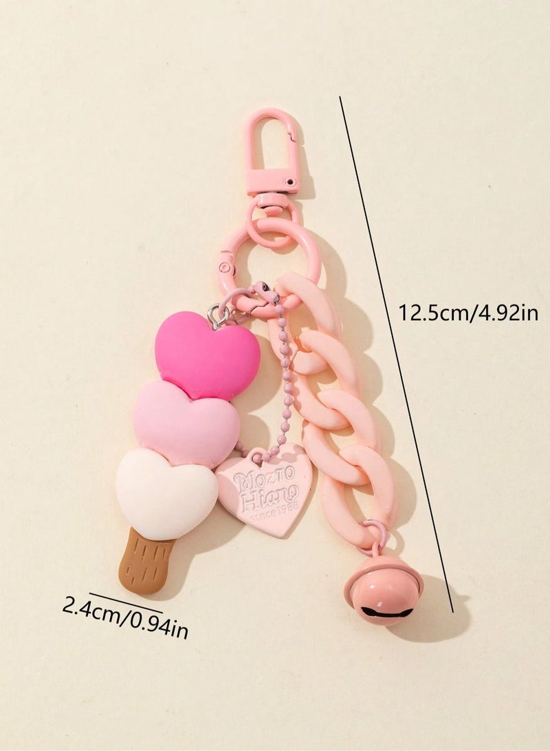 سلسلة مفاتيح بتصميم آيس كريم على شكل قلوب وجرس - Image 3