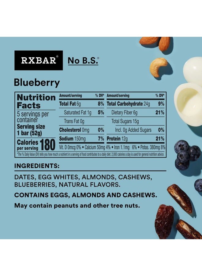 RXBAR Protein Bars, 12g Protein, Gluten Free Snacks, Blueberry (6 Boxes, 30 Bars) - Image 2