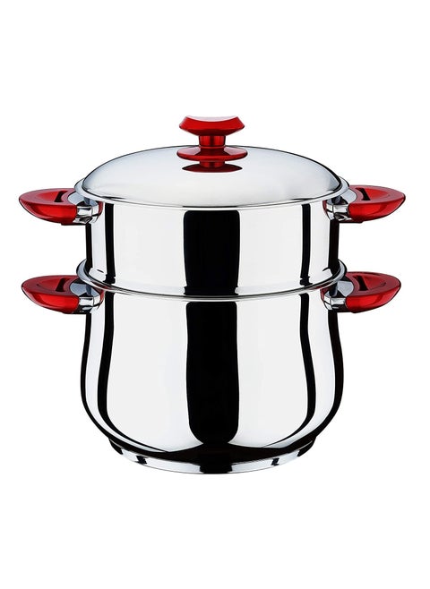 Stainless Steel Steamer Cookware Belly shape Cous Pot with Red Handle 24CM