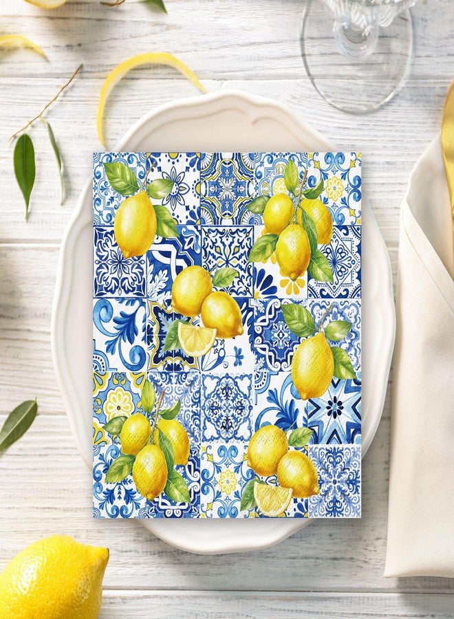 JarThenaAMCS 80Pcs Tiles Lemons Paper Napkins Blue Yellow Disposable Napkins Decorative Dinner Napkins Luncheon Napkins for Party Supplies Table Decor - Image 4