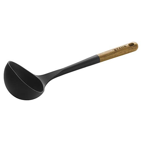 STAUB STAUB Soup Ladle Perfect for Serving Hot Soup Portion Batter for Pancakes and Sauce Pasta Durable BPAFree Matte Black Silicone Acacia Wood Handles Safe for Nonstick Cooking Surfaces 