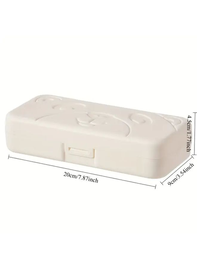 Large Capacity Bear Shaped Double Layer Stationery Box White 1pc School Office Organizer - Image 3
