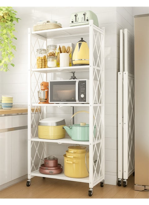 5-Layered Foldable Storage Rack With Wheels White 34x71x160cm