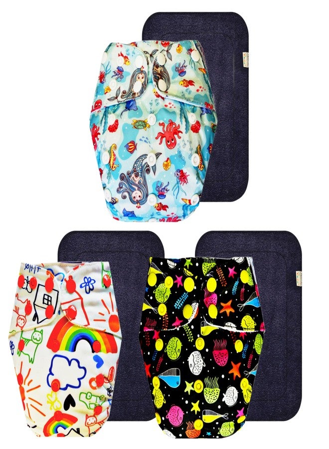 حفاضات قماشية فاخرة من دمبلدو مع حشوة سوداء (عبوة من 3 قطع) | شعور بالجفاف والراحة | وسادة ماصة من 6 طبقات | أزرار كبس قابلة للتعديل | مثالية للأطفال الصغار | من 3 أشهر إلى 3 سنوات | للجنسين - Image 1