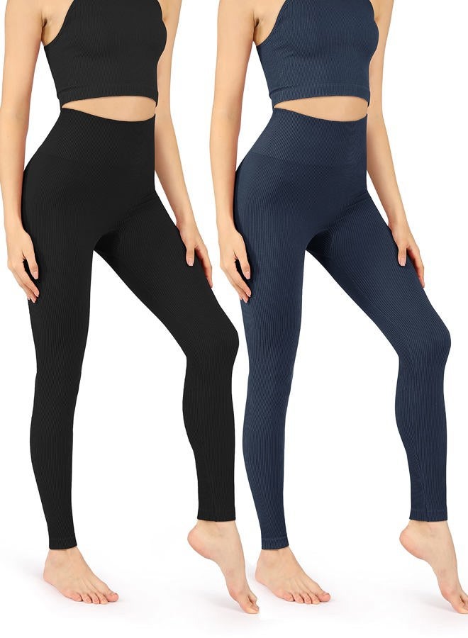 ODODOS Women's High Waisted Yoga Capris with Pockets,Tummy Control Non See Through Workout Sports Running Capri Leggings, Plus Size, Navy,XX-Large - Image 1