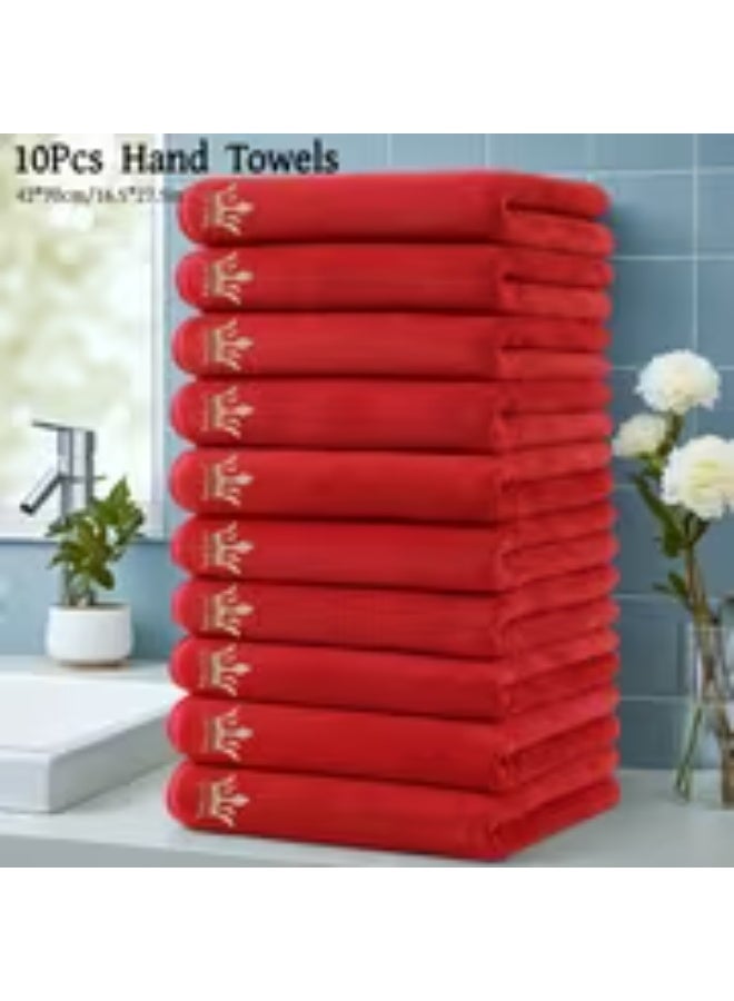إيروريكس طقم 10 مناشف مايكروفايبر فاخرة – مناشف حمام ويد كبيرة سريعة الجفاف (42×70 سم) بحافة حمراء وشعار تاج ذهبي، مناسبة للمنزل والسبا والفنادق والنادي والتخييم - Image 1