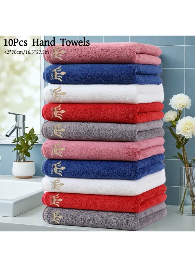 إيروريكس طقم 10 مناشف مايكروفايبر فاخرة – مناشف حمام ويد كبيرة سريعة الجفاف (42×70 سم) بحافة حمراء وشعار تاج ذهبي، مناسبة للمنزل والسبا والفنادق والنادي والتخييم - Image 3