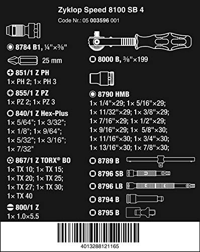 Wera 5003596001 Zyklop 8100 SB 4 38Inch SAE Ratchet Set 38Piece - Image 3