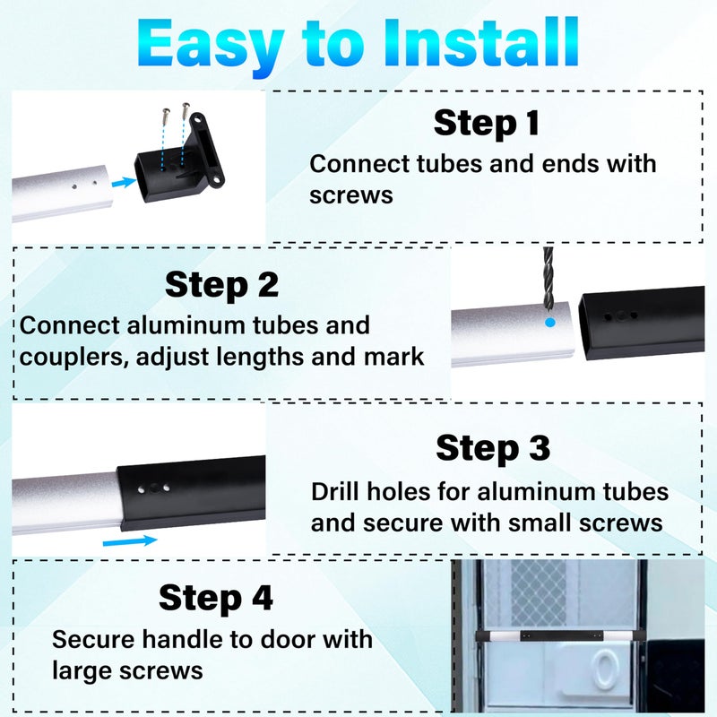 ecocstm RV Screen Door Handle Grab Bar, RV Screen Door Protector, Push Bar for RV Screen Door, Adjustable from 21-5/8 to 28-5/8 Inch RV Screen Doors Closer, Camper Screen Door Protector for Travel Trailer - Image 4