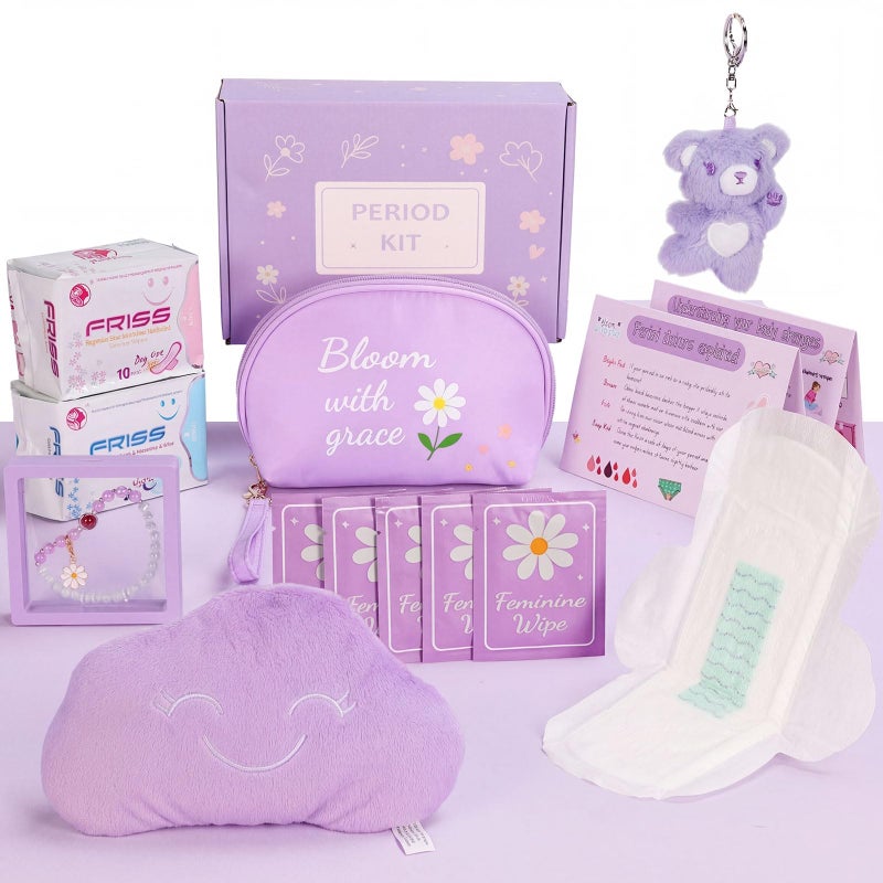 MeleBase First Period Kit for Girls 9â€“12 â€“ Tween Menstrual Starter Kits with 8 PC Period Gift Kits for for Tween Girls Gift-Ready Box (Purple) - Image 1