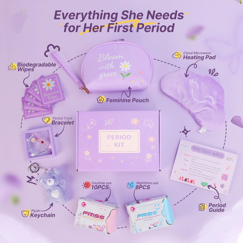 MeleBase First Period Kit for Girls 9â€“12 â€“ Tween Menstrual Starter Kits with 8 PC Period Gift Kits for for Tween Girls Gift-Ready Box (Purple) - Image 2