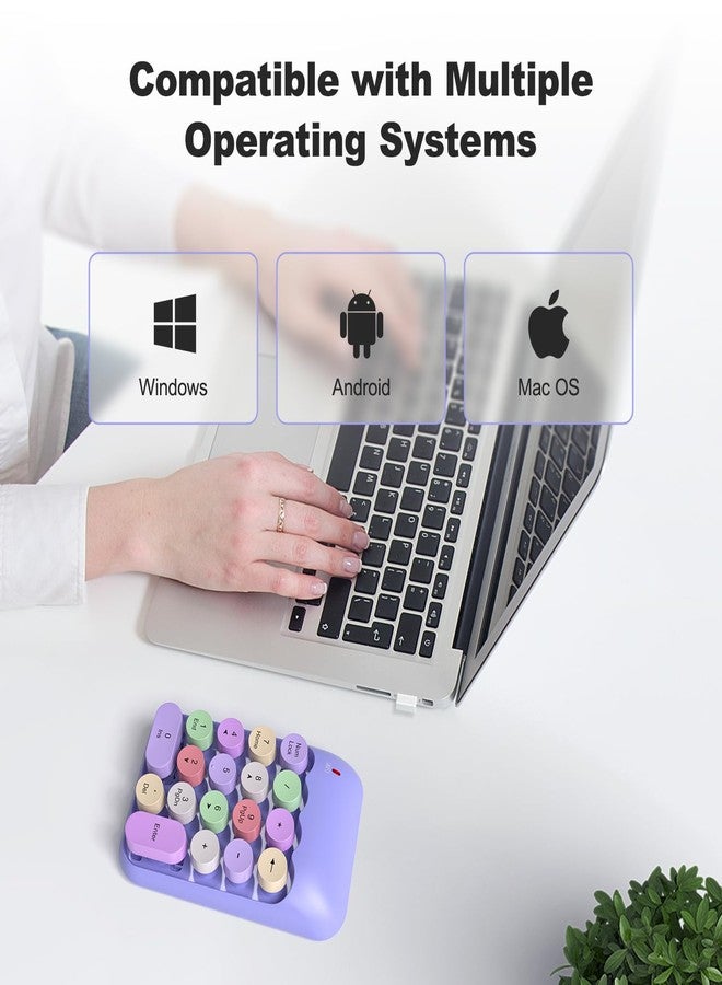 موفيفي لوحات أرقام لاسلكية من MOFII - لوحة مفاتيح رقمية أرجوانية، 18 مفتاحًا، USB 2.4 جيجاهرتز، أغطية مفاتيح دائرية ملونة، لوحات مفاتيح محاسبة مالية محمولة، لوحة أرقام 10 مفاتيح لأجهزة الكمبيوتر المحمولة/الكمبيوتر الشخصي/الكمبيوتر المحمول/جهاز Surface Pro - Image 3