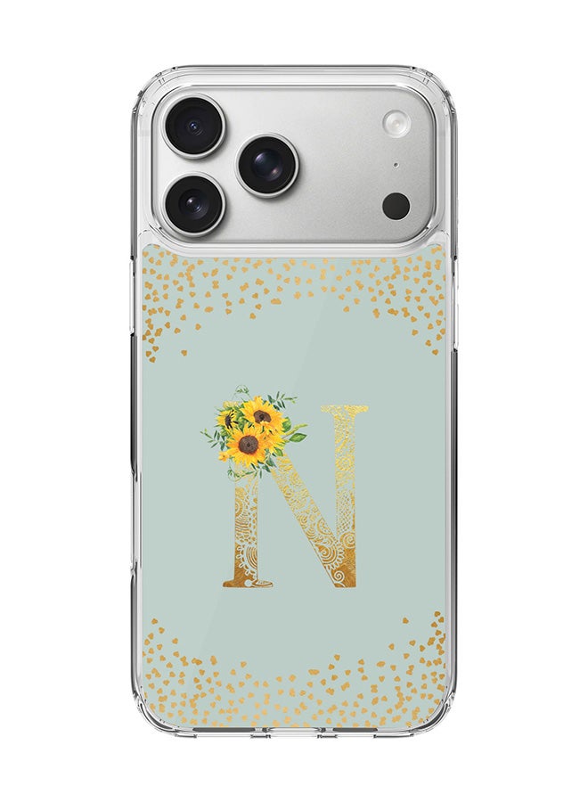 Stylizedd Classic Clear MagSafe Case for iPhone 17 Pro Max , Hybrid Soft Case Flexible Edges Anti Drop TPU PC Gel Thin Transparent Cover [ Designed for iPhone 17 Pro Max ] - Custom Monogram Initial Letter Floral Pattern Alphabet - N  (Light Grey )