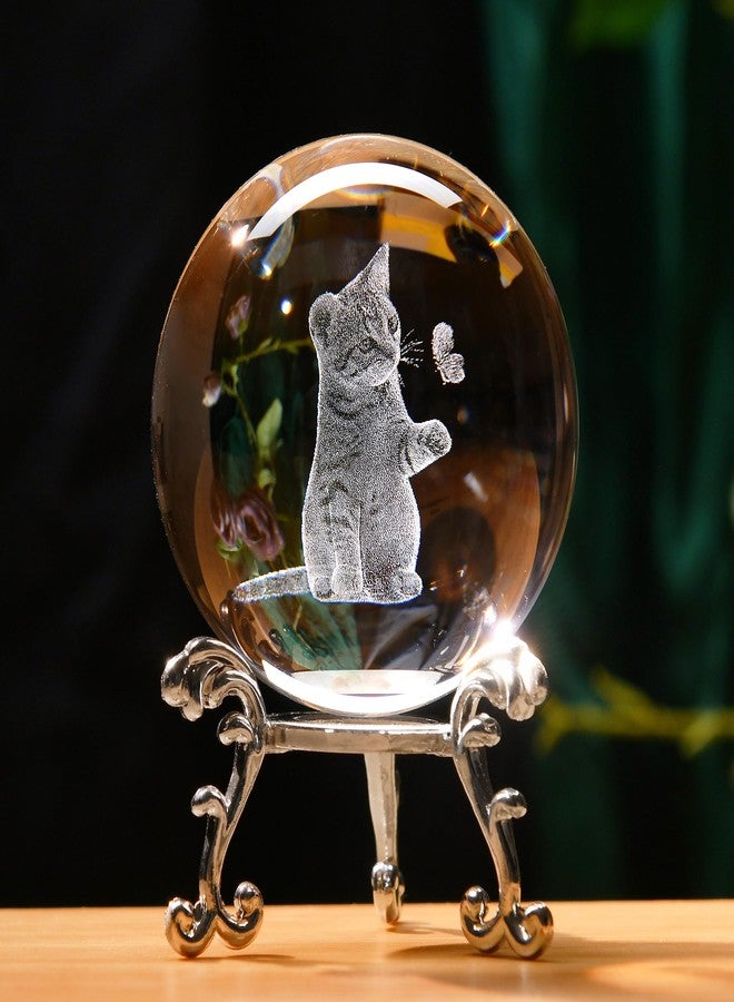 IFOLAINA 3D Cat Themed Gifts for Women 3D Crystal Ball Cat Related Sympathy Figurines Presents Kitty Decorative Globe Decor with Stand - Image 1
