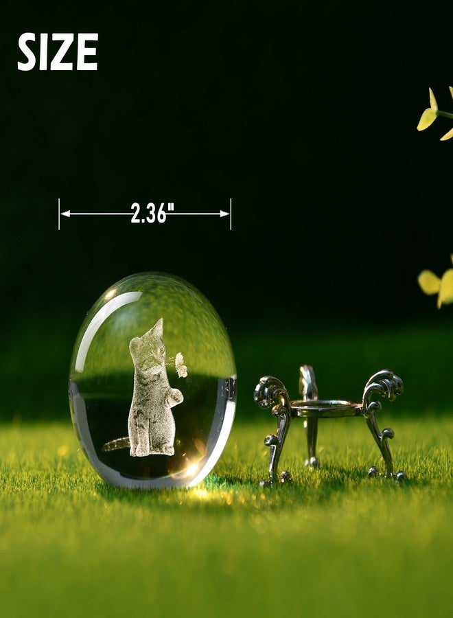 IFOLAINA 3D Cat Themed Gifts for Women 3D Crystal Ball Cat Related Sympathy Figurines Presents Kitty Decorative Globe Decor with Stand - Image 2