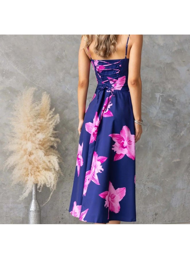 Summer New Printed Slim Spaghetti Strap Dress - Image 4