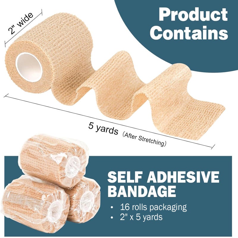 AZEN 16 Pack Self Adhesive Bandage Wrap, 2" X 5 Yards Elastic Cohesive Bandage Wrap, Skin Color Athletic Tape, Vet Wrap, Ankle Tape, Tattoo Grip Tape Wrap - Image 2