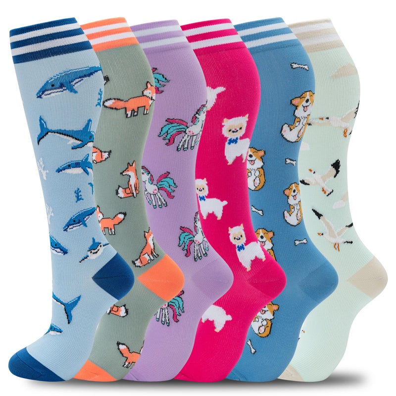 fenglaoda Compression Socks Women Men 6 Pairs, Knee High Best Support Circulation Socks for Running, Travel, Flight, Nurse - Image 1