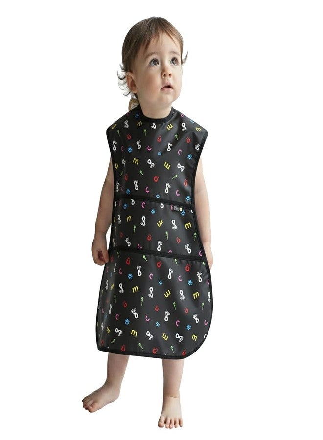 Plie Full Coverage Waterproof Feeding Bib for Toddlers - Extra Long Apron Bib for Mealtime, Self-Feeding, High Chair, Food Catcher, BPA-Free, Easy to Clean - Alphabet - Image 1