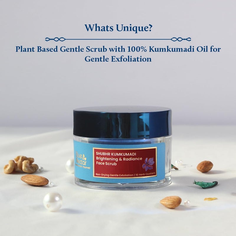 Blue Nectar Ayurvedic Brightening Radiance Face Scrub with Kumkumadi Tailam 16 Herbs 50g - Image 2