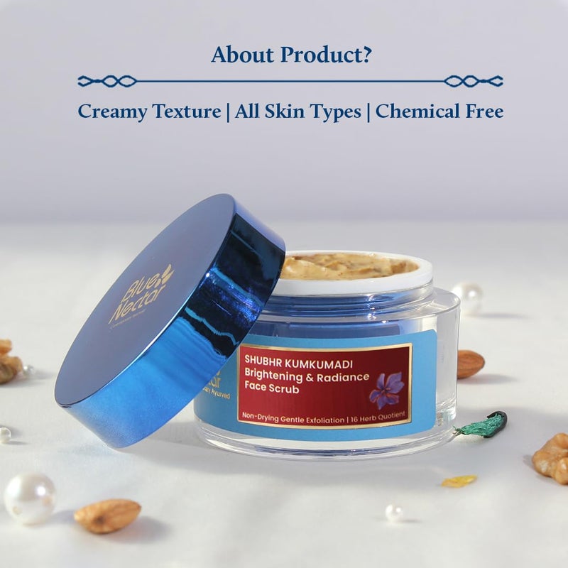 Blue Nectar Ayurvedic Brightening Radiance Face Scrub with Kumkumadi Tailam 16 Herbs 50g - Image 5