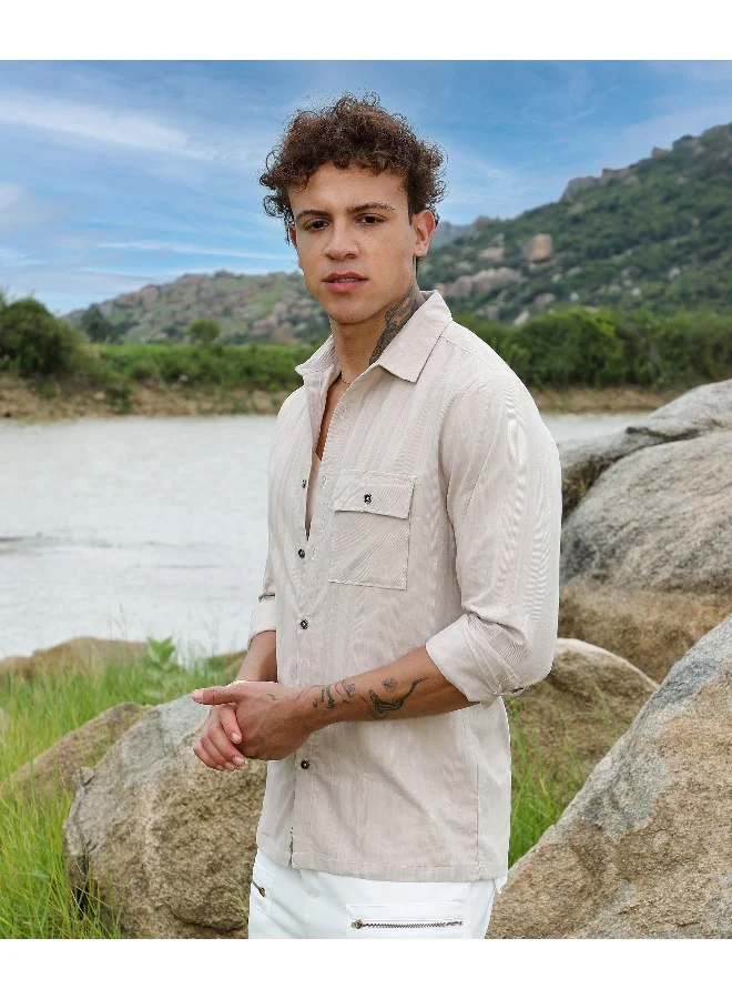 CAHOOT  Men's Peanut Brown Multitrack-Striped Shirt for Men | Best Price UAE