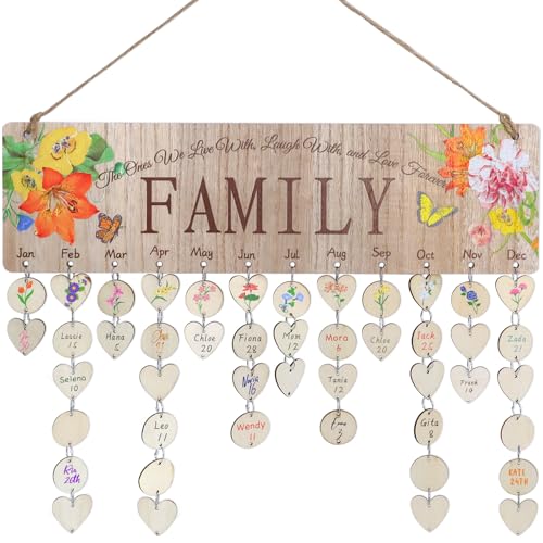 JAPDNK Gifts for Mom Grandma Nana Meemaw, Mothers Day Christmas Valentines Day, Wooden Family Birthday Reminder Calendar Board Wall Hanging, Birthday & Anniversary Tracker Plaque with Tags, DIY Family Date Organizer Wall Decor - Image 5