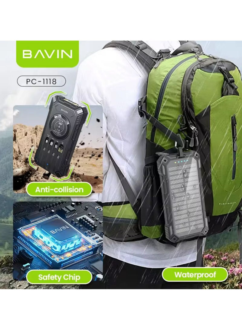 Bavin Wholesale Fast Charging Powerbank PC1118. 20000mah 22.5w LED Light 15W Panels Solar Charger Power Bank with Charger Cable - Image 5