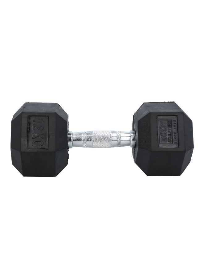 BODY SCULPTURE Hex Dumbbell with Rubber Coating Black and Silver 12 kg BW-460-12KG  - Image 1