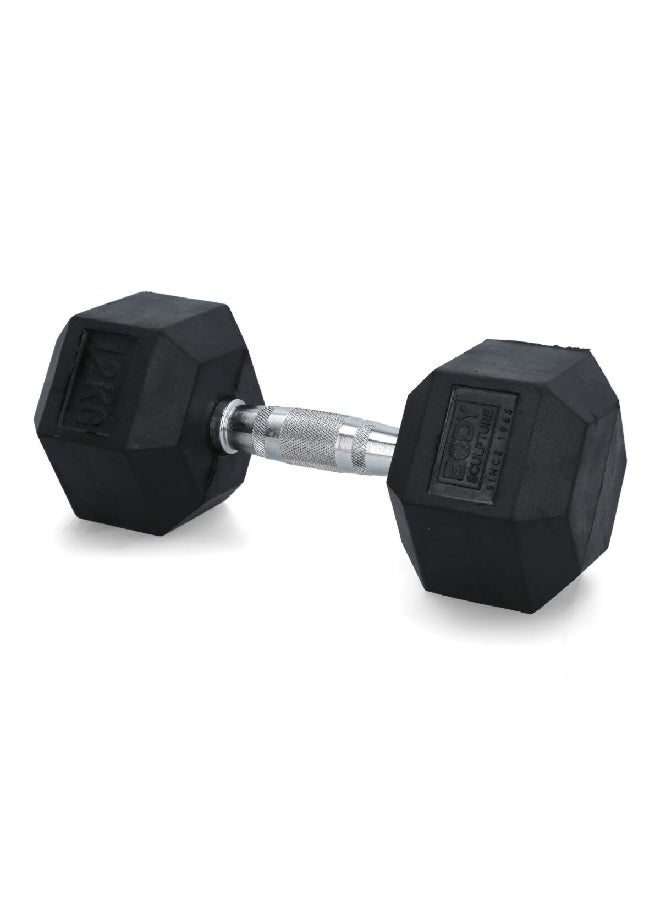 BODY SCULPTURE Hex Dumbbell with Rubber Coating Black and Silver 12 kg BW-460-12KG  - Image 2