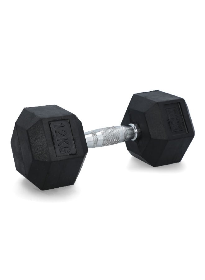 BODY SCULPTURE Hex Dumbbell with Rubber Coating Black and Silver 12 kg BW-460-12KG  - Image 3