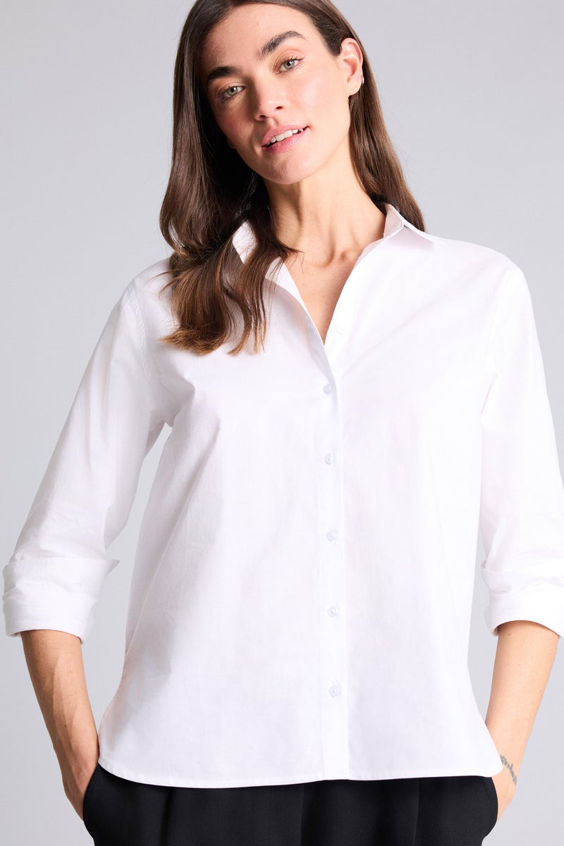 DeFacto White Woman Oversize Fit Shirt Collar Poplin Long Sleeve Shirt Casual - Image 1