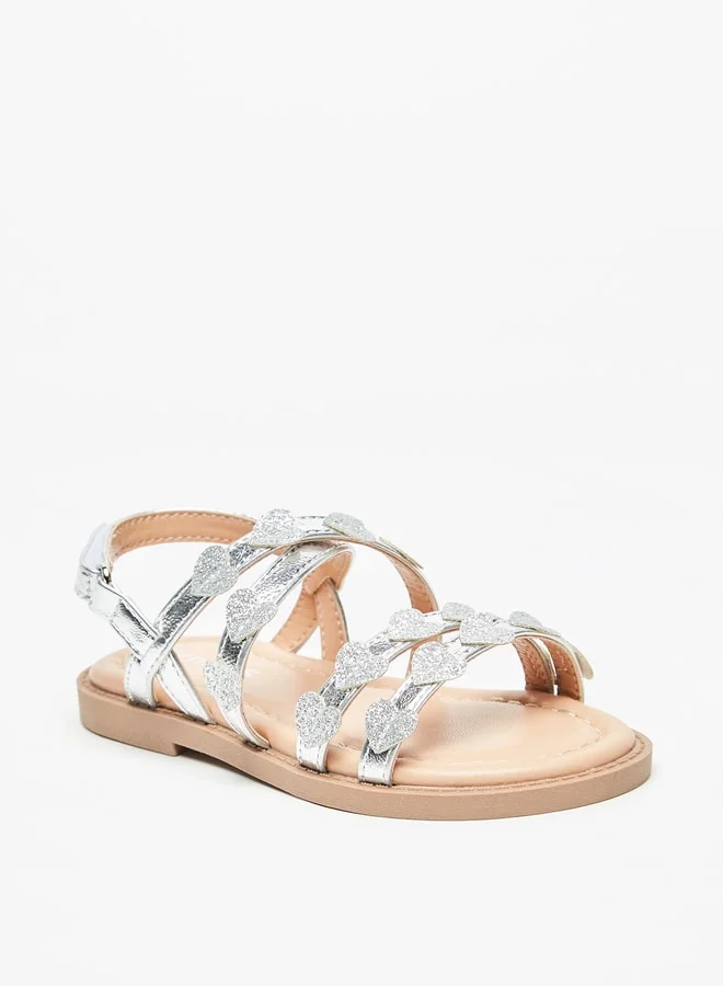 جونيورز Girls Heart Accent Sandal with Hook and Loop Closure