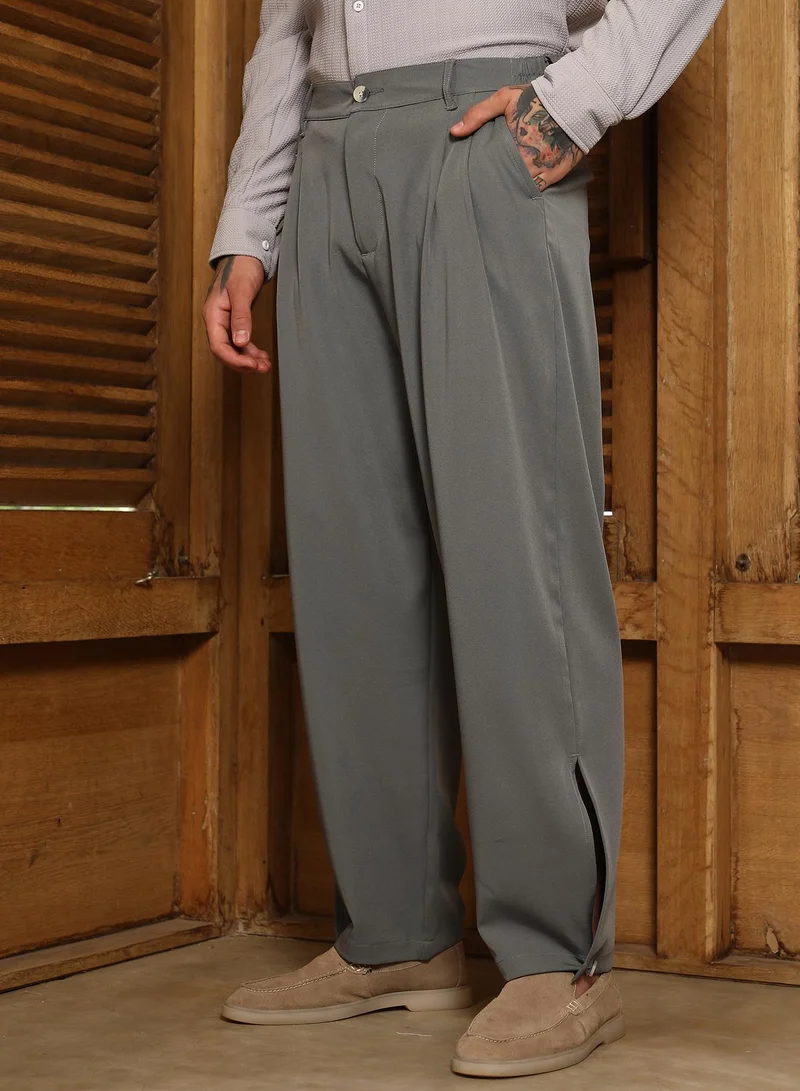Campus Sutra Dark Olive Lightweight - Straight-Cuffed Pleated Trousers for Men | Best Price UAE