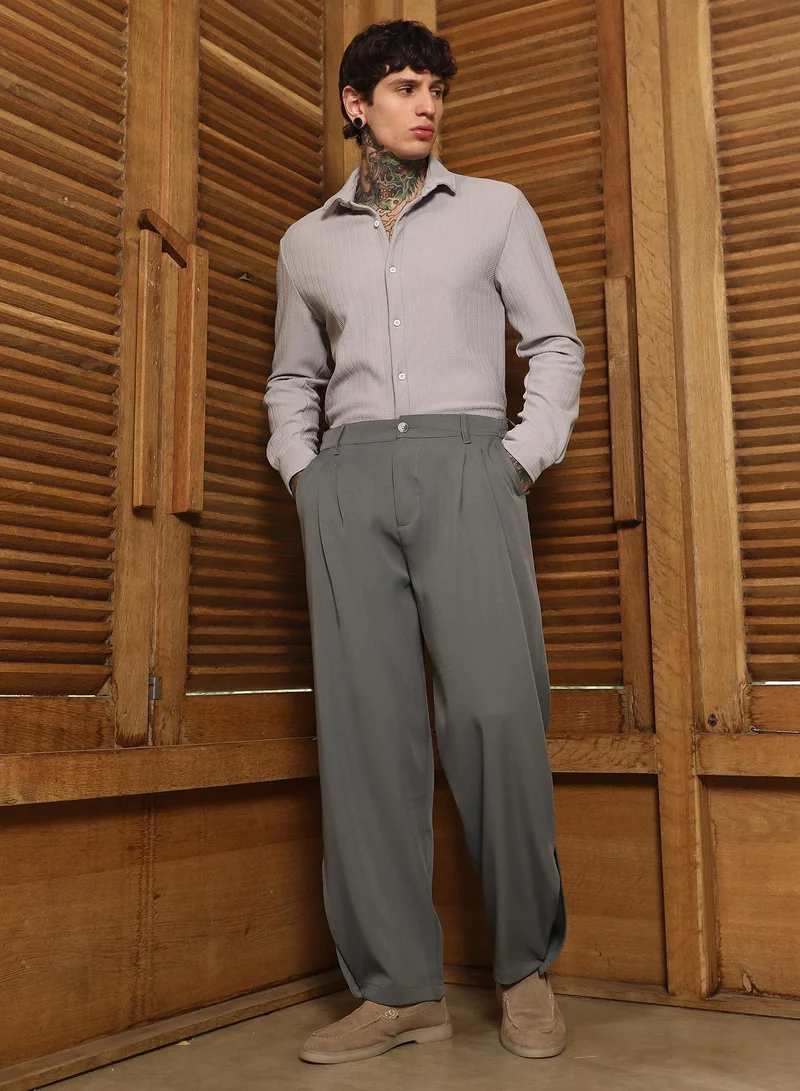 Campus Sutra Dark Olive Lightweight - Straight-Cuffed Pleated Trousers for Men | Best Price UAE