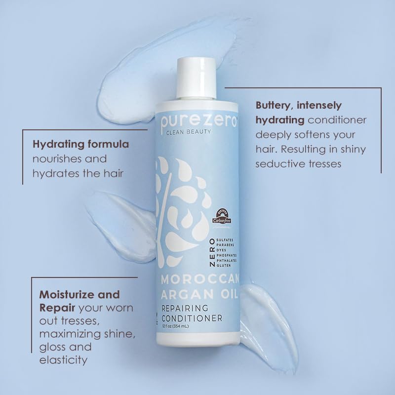 Purezero Moroccan Argan Oil Shampoo & Conditioner set - Repair Damaged Hair - Fight Dandruff & Frizz - Zero Sulfates, Parabens, Dyes, Gluten - 100% Vegan & Cruelty Free - Great For Color Treated Hair - Image 3